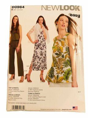 New Look Sewing Pattern D0964 Misses Dress Top Pants Size 10-22 Uncut